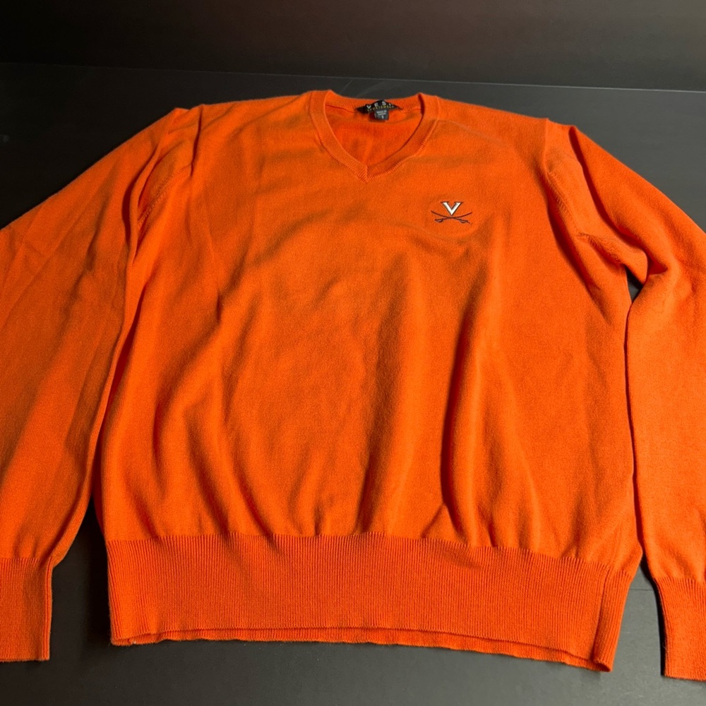 Vibrant Orange V-Neck Sweater for Men, Small, VA Cavaliers Logo - Picture 1 of 3